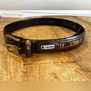 Columbia-Vintage 90s Brown Leather Woven Southwestern Belt
